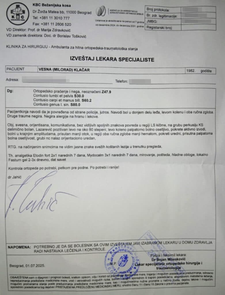 Brutalno hapšenje Vesne Klačar kod Fontane na Novom Beogradu